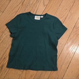 Maeve By Anthropologie Green Ribbed Baby Doll Cropped T Shirt Size XL